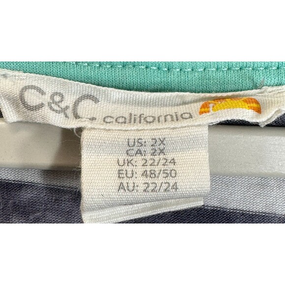 C &C California Dress 2X Blue/White Striped Tie Dye Hooded Beach Tunic Cover Up - Picture 6 of 7